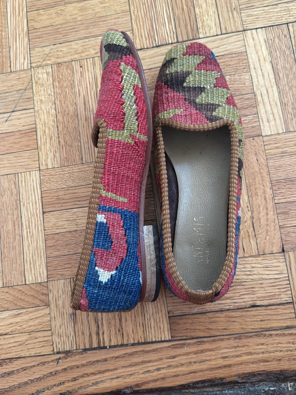 Artemis Design Co. Handwoven Geometric Slip-On Flats - Red, Blue & Green